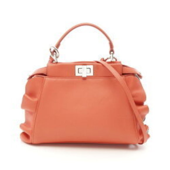 FENDI Peekaboo Handbag Leather Orange - Picture 1 of 8